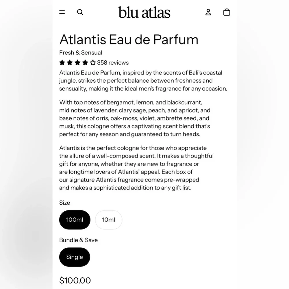 blu atlas Atlantis EDP, 100 mL, NEW - Picture 2 of 8